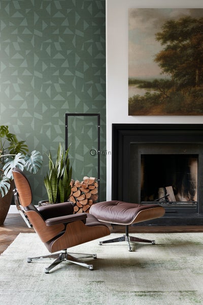 Origin Wallcoverings Tapete grafisches Muster in Gewebeoptik Grün - 0,53 x 10,05 m - 347755