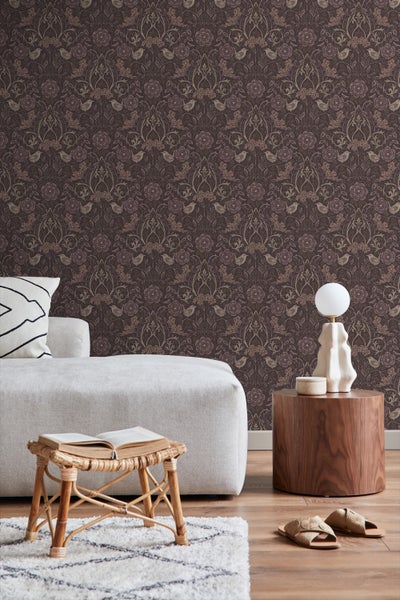 ESTAhome Tapete Blumen und Vögel mauve-violett - 53 cm x 10.05 m - 131208
