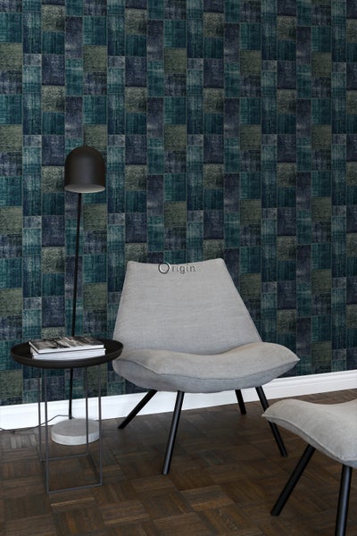 Origin Wallcoverings Tapete Kelim-Patchwork Smaragdgrün - 53 cm x 10.05 m - 347467
