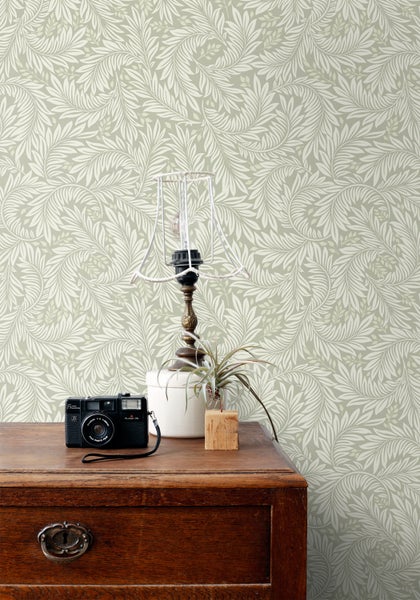 ESTAhome Tapete Blätter Hell Graugrün - 50 x 900 cm - 131142