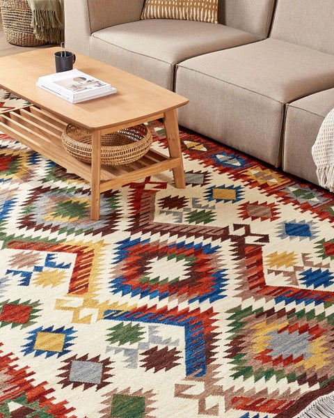 Kelim Teppich Wolle mehrfarbig 200 x 300 cm orientalisches Muster Kurzflor AREVIK