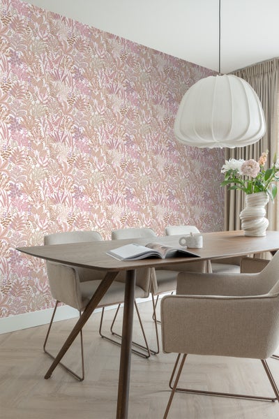 ESTAhome Tapete tropische Blätter und Blüten Rosa und Lila - 50 x 900 cm - 131666