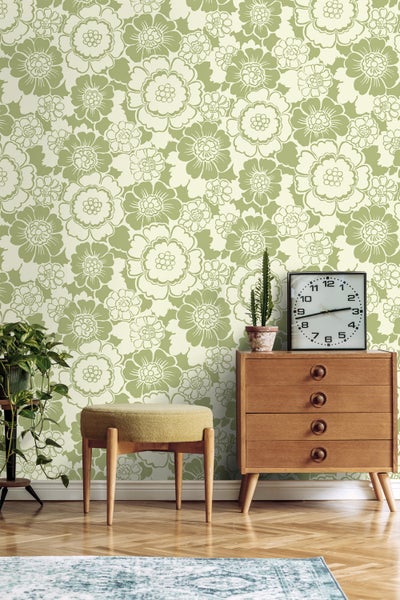 ESTAhome Tapete Retro Blumen Grün - 50 x 900 cm - 131525