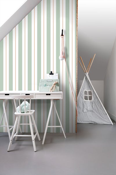 ESTAhome Tapete Streifen Mintgrün und Terrakotta - 50 x 900 cm - 131476