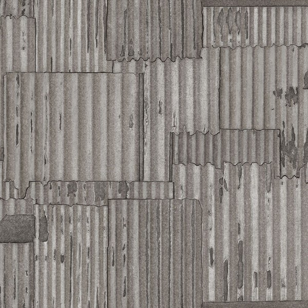 Origin Wallcoverings Tapete industrielle Wellplatten aus Metall 3D Dunkelgrau - 53 cm x 10.05 m - 347618