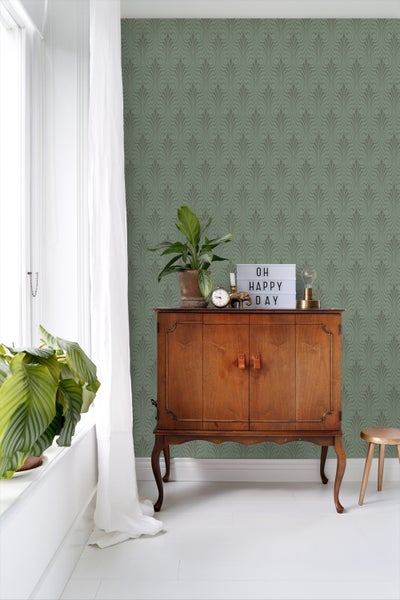 ESTAhome Tapete grafische Form Graugrün - 50 x 900 cm - 139636