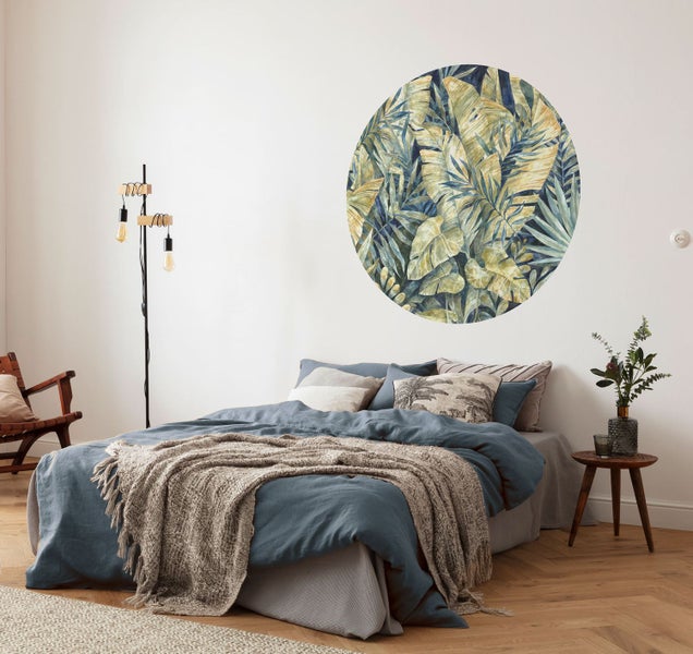Komar selbstklebende runde Tapete Feuilles Tropicales Blau und Grün - Ø 125 cm - 611164