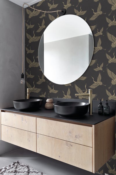 Origin Wallcoverings Tapete Kraniche Schwarz und Beige - 50 x 900 cm - 347810