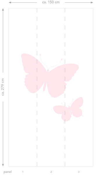 Tapete mit Schmetterlingsmotiv, circa 150 cm breit und 279 cm hoch