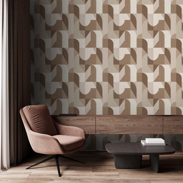 Origin Wallcoverings Tapete Kreise im Bauhaus-Stil Braun und Beige - 50 x 900 cm - 348028
