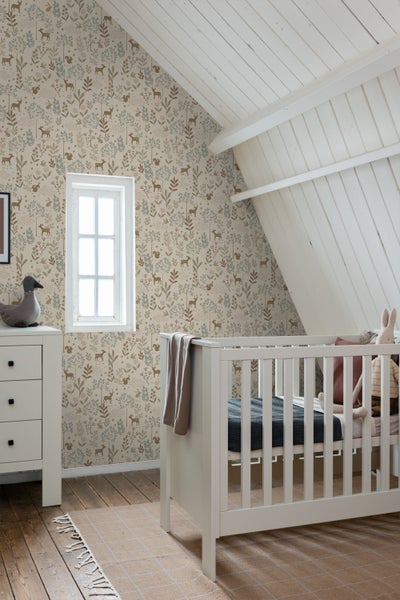 ESTAhome Tapete Wald mit Waldtieren Beige und Grün - 53 cm x 10.05 m - 131227