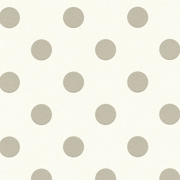 Kinderzimmer mit Schreibtisch, Spielzeug und Punktmuster-Tapete