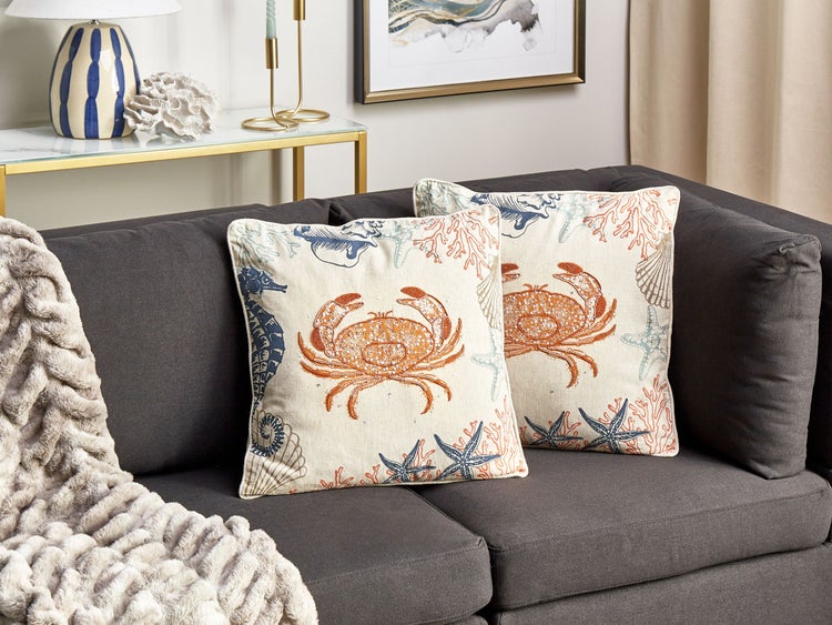 Dekokissen 2er Set SARGASSUM Leinen 45 x 45 cm Beige Tiermuster