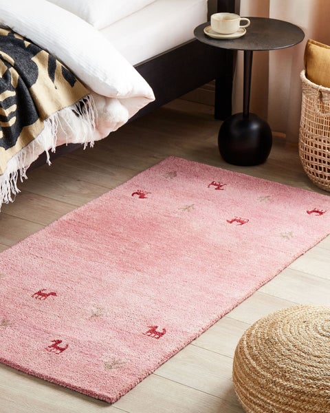 Gabbeh Teppich Wolle rosa 80 x 150 cm Tiermuster Hochflor YULAFI