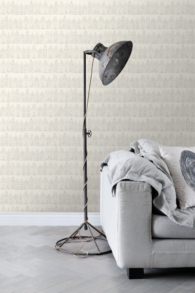 ESTAhome Tapete Amsterdamer Grachtenhäuser Silber - 53 cm x 10.05 m - 137716
