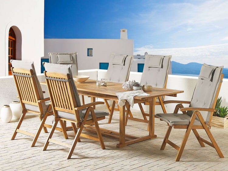 Gartenmöbel Set 6-Sitzer JAVA inkl. Kissen Akazienholz Taupe