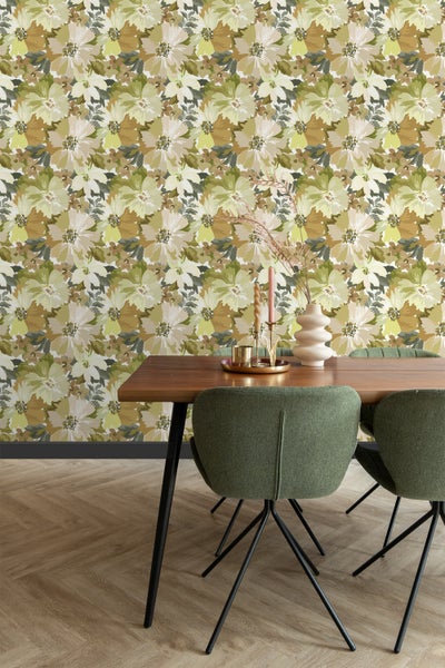 ESTAhome Tapete Blumen Olivgrün - 50 x 900 cm - 131262