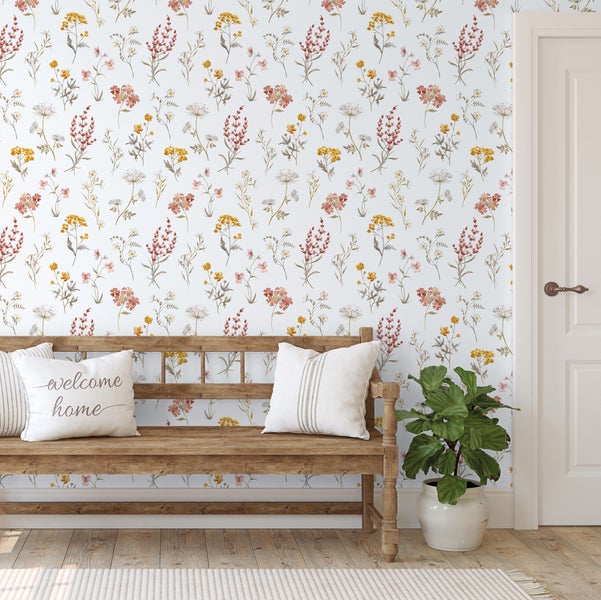 Sanders und Sanders Tapete Blumen Weiß, Terrakotta und Gelb - 53 cm x 10 m - 640169