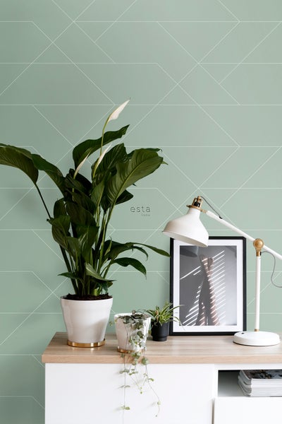 ESTAhome Tapete grafische Linien Mintgrün - 53 cm x 10.05 m - 139453