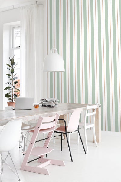 ESTAhome Tapete Streifen Mintgrün und Terrakotta - 50 x 900 cm - 131476