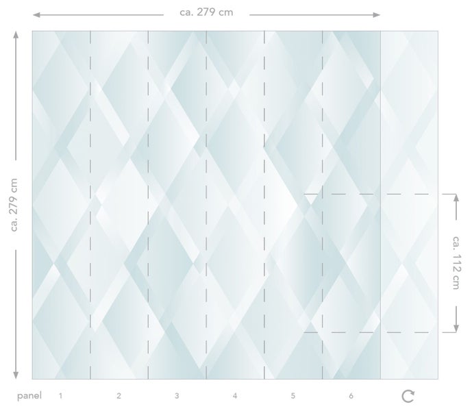 Abmessungen der Fototapete mit Rautenmuster