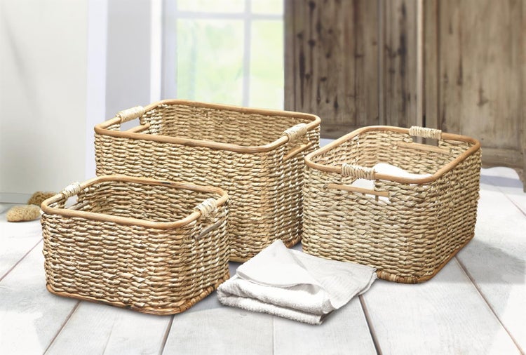 Aufbewahrungskorb aus Rattan 46x36x28 cm, Schrankkorb, Regalkorb, Flechtkorb