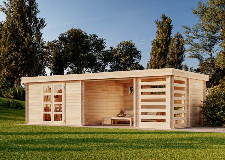 Alpholz Gartenhaus Mimas 44 ISO Gartenhaus aus Holz Holzhaus mit 44 mm Wandstärke inklusive Schleppdach, Blockbohlenhaus mit Montagematerial imprägniert
