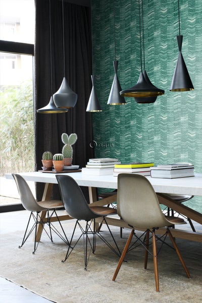 Origin Wallcoverings Tapete Zick-Zack-Mamorstreifen Smaragdgrün - 53 cm x 10.05 m - 337248