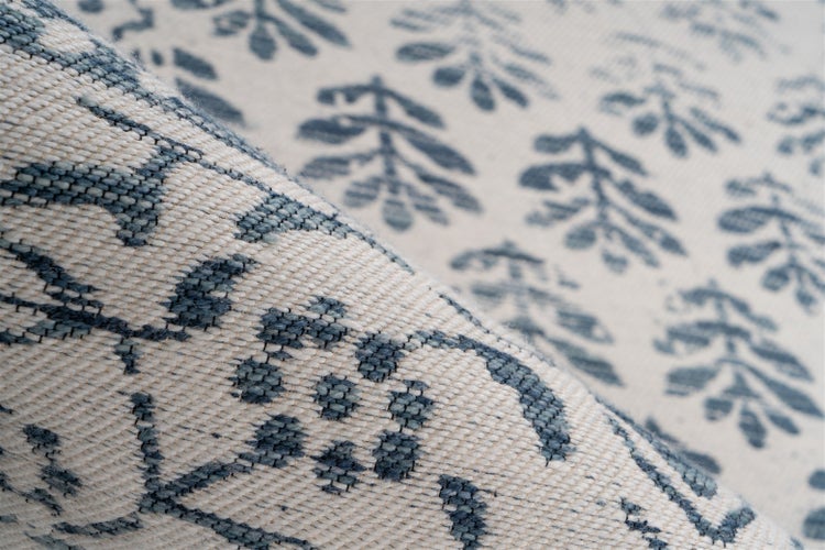 Flachflor Teppich Amanuel Dunkelblau / Elfenbein Ethno-Design 200 x 290 cm