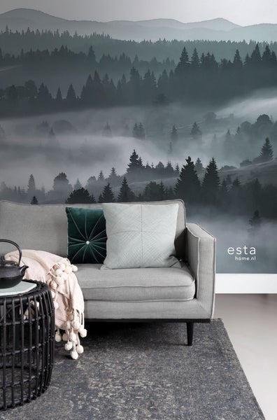 ESTAhome Fototapete neblige Bergen Grün - 2,79 x 2,79 m - 158910