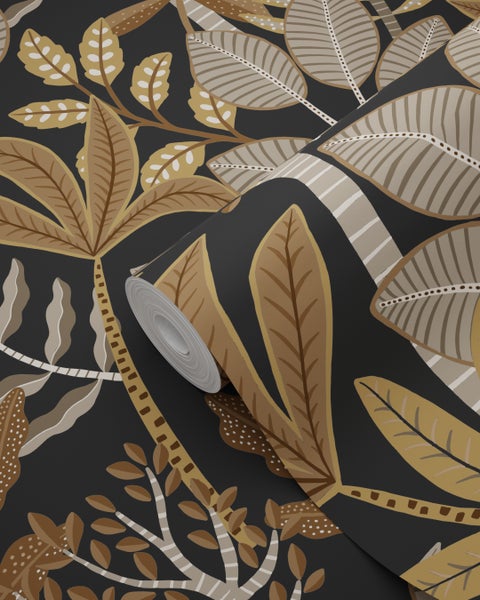 ESTAhome Tapete Blätter Schwarz, Braun und Beige - 50 x 900 cm - 139682