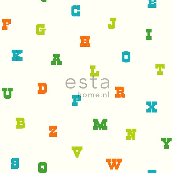 ESTAhome Tapete Alphabet Lindgrün und Orange - 53 cm x 10.05 m - 137324