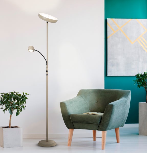 Abmessungen einer Stehlampe mit Leselampe: 1800 mm Höhe, 260 mm Durchmesser