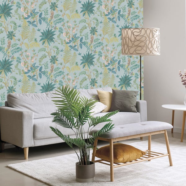 Sanders und Sanders Tapete tropische Blätter Blau, Grün und Gelb - 53 cm x 10,05 m - 640725