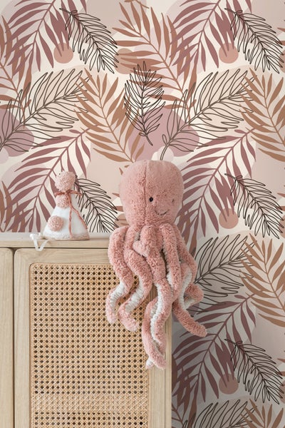 ESTAhome Tapete Blätter Beige und Altrosa - 50 x 900 cm - 139821