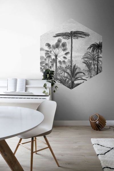 ESTAhome Wandtattoo tropische Landschaft mit Palmen Schwarz-Weiß - 140 x 161 cm - 159024