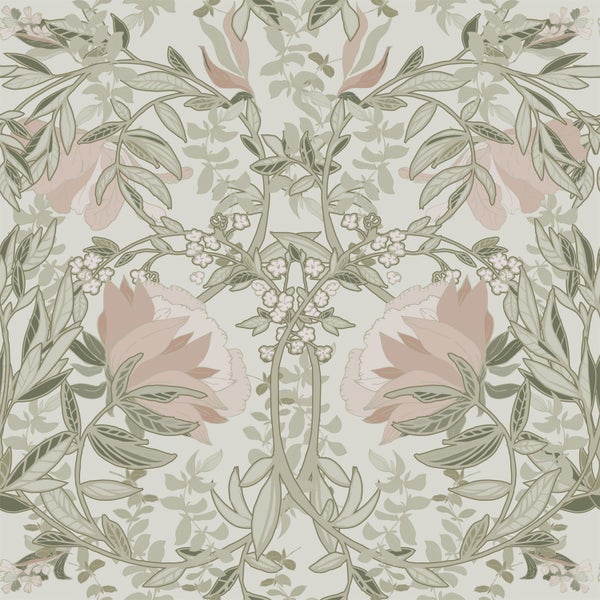 ESTAhome Tapete Blumenmuster im Jugendstil Sandbeige und Altrosa - 53 cm x 10.05 m - 139418