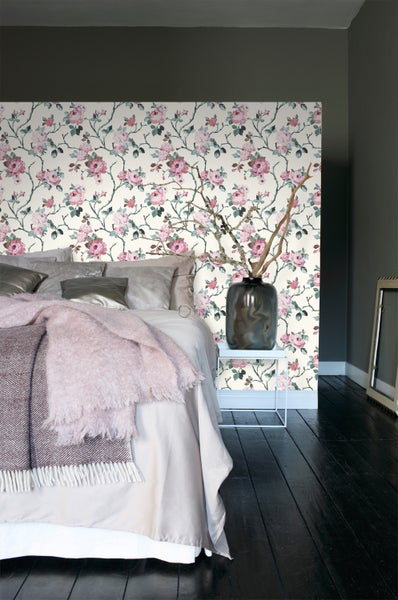 Origin Wallcoverings Tapete Blumen Crême-Weiß und Hellrosa und Grün - 53 cm x 10.05 m - 347433