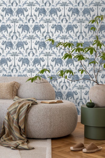 Sanders und Sanders Tapete Elefanten Graublau - 53 cm x 10 m - 640498