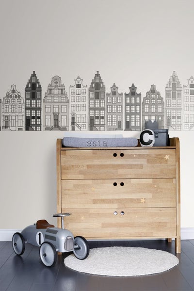 ESTAhome XXL-Tapetenbordüre Amsterdamer Grachtenhäuser Grau - 50 x 400 cm - 157714