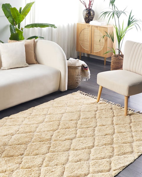 Teppich SANLIURFA Sandbeige 140 x 200 cm Baumwolle