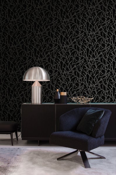 Origin Wallcoverings Tapete Blütenzweige Schwarz und Grau - 53 cm x 10.05 m - 345730