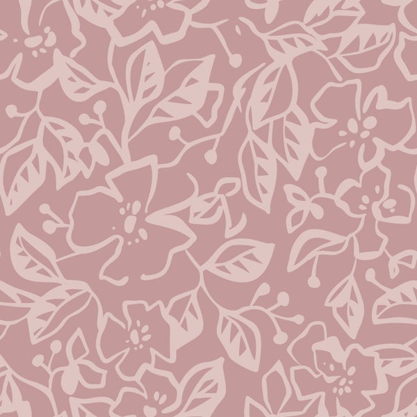 ESTAhome Tapete Blätter und Blumen Altrosa - 50 x 900 cm - 131377