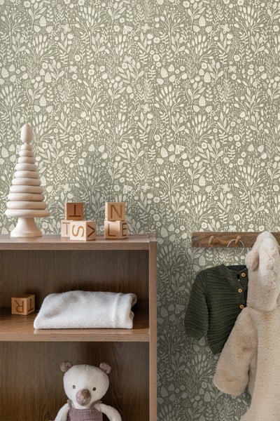ESTAhome Tapete Blumen Hellolivgrün - 50 x 900 cm - 131251