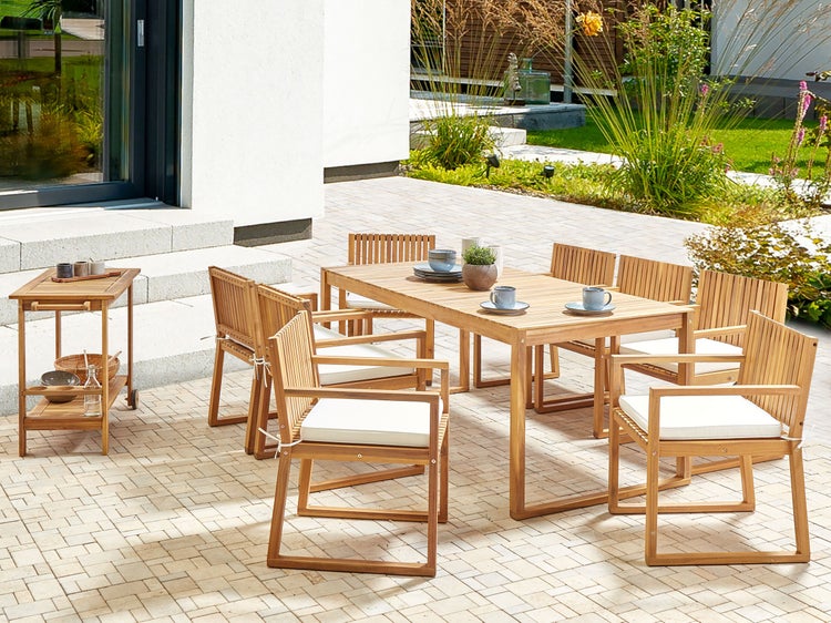 Gartenmöbel Set 8-Sitzer SASSARI II inkl. Kissen zertifiziertes Akazienholz Cremeweiß