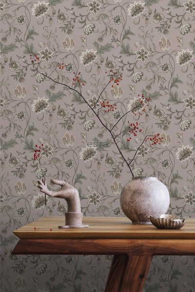ESTAhome Tapete Blumenmuster Altrosa - 50 x 900 cm - 139414