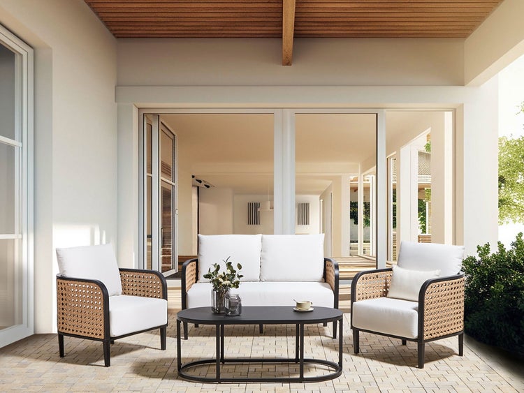 Lounge Set mit Tisch 4-Sitzer MONTEFALCO Metall Weiß