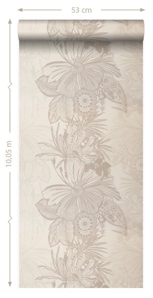 Tapetenrolle mit Blumenmuster, 53 cm breit und 10,05 m lang