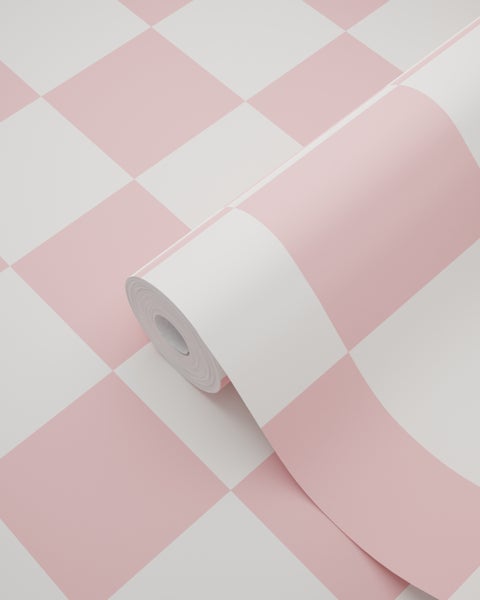 ESTAhome Tapete Karomuster Rosa und Weiß - 53 cm x 10.05 m - 139998
