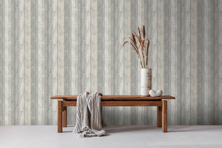 Sanders und Sanders Tapete Holzoptik Hellgrau - 53 cm x 10 m - 640051